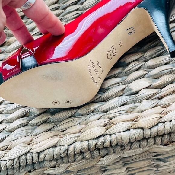 Via Spiga Leather Red Open Toe Heels - Picture 2 of 3